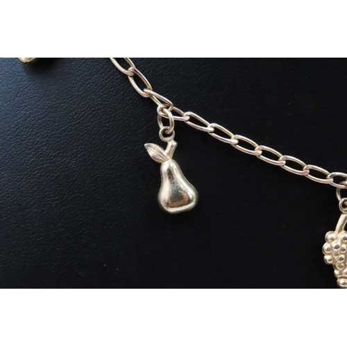 185 - 9 Carat Yellow Gold Charm Necklace with Grape, Coffee Bean and Other Charms 46cm Long