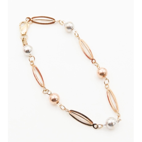 19 - 9 Carat Yellow White and Rose Gold Fancy Bead Link Bracelet 19cm Long