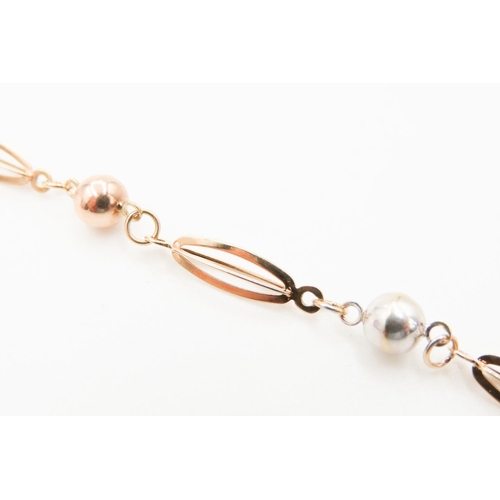 19 - 9 Carat Yellow White and Rose Gold Fancy Bead Link Bracelet 19cm Long