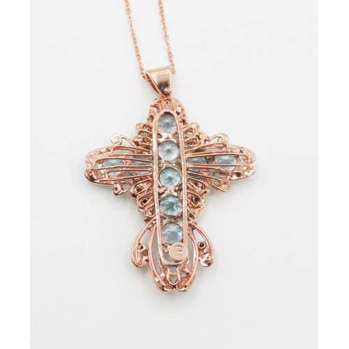 191 - Aquamarine Diamond and Turquoise Set Cross Pendant Attractively Detailed Set in 9 Carat Rose Gold 6c... 