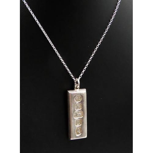 193 - Silver Ingot Pendant 5cm High Set on Silver Chain 50cm Long