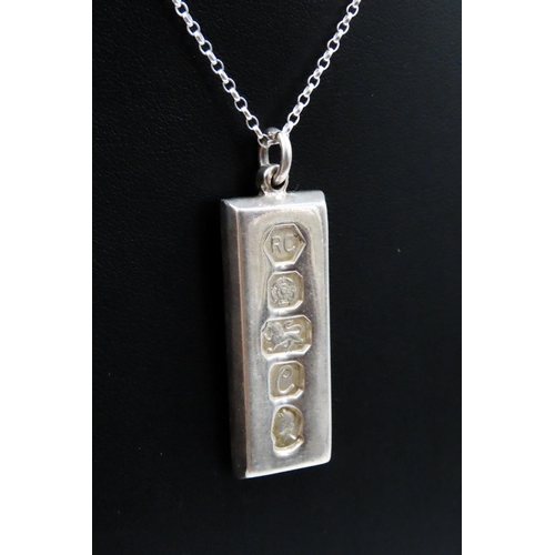 193 - Silver Ingot Pendant 5cm High Set on Silver Chain 50cm Long