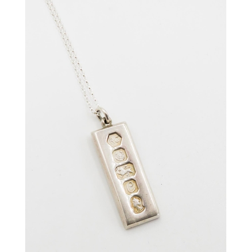 193 - Silver Ingot Pendant 5cm High Set on Silver Chain 50cm Long