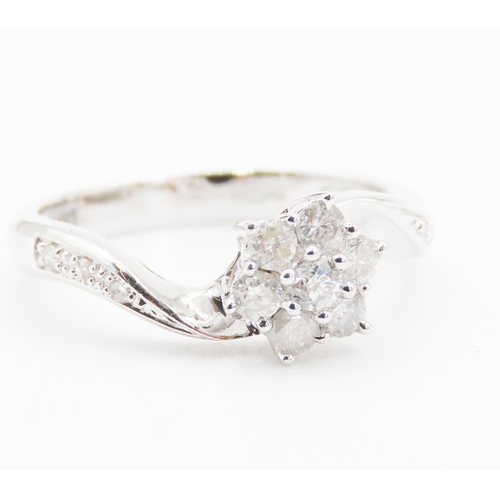 197 - Diamond Set Ladies Cluster Ring Mounted in 9 Carat White Gold Further Diamonds Set to Shoulders Ring... 