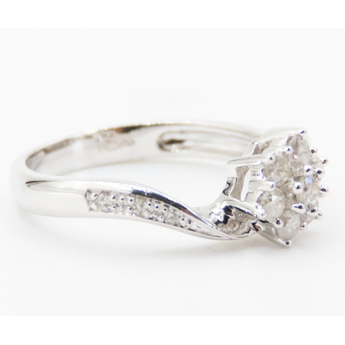 197 - Diamond Set Ladies Cluster Ring Mounted in 9 Carat White Gold Further Diamonds Set to Shoulders Ring... 