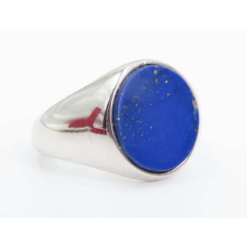 201 - Theo Fennell Lapis Lazuli Set Panel Form Ring Mounted in 18 Carat White Gold Ring Size R Signed