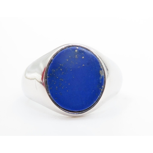 201 - Theo Fennell Lapis Lazuli Set Panel Form Ring Mounted in 18 Carat White Gold Ring Size R Signed