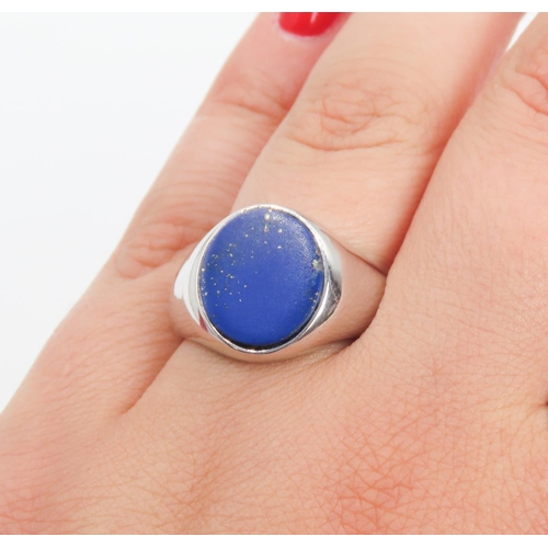 201 - Theo Fennell Lapis Lazuli Set Panel Form Ring Mounted in 18 Carat White Gold Ring Size R Signed