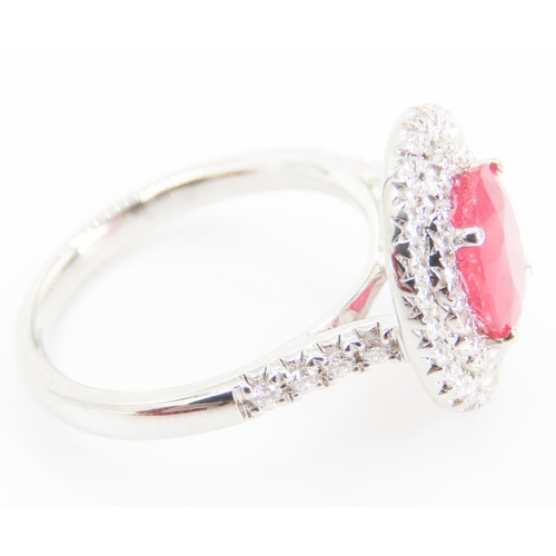 202 - Ruby Set Centre Stone Ring Mounted in Platinum with Diamond Set Double Halo Surround and Further Dia... 