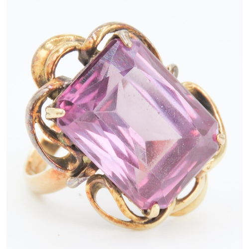 204 - Attractively Detailed Emerald Cut Amethyst Set Single Stone Statement Ring Mounted in 9 Carat Yellow... 