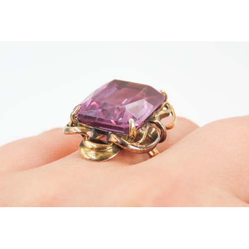 204 - Attractively Detailed Emerald Cut Amethyst Set Single Stone Statement Ring Mounted in 9 Carat Yellow... 