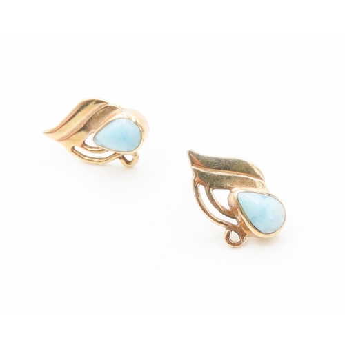 206 - Pair of Larimar Set Earrings Mounted in 14 Carat Yellow Gold Finely Detailed 2cm High