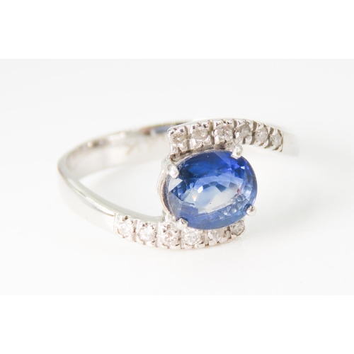 208 - Sapphire Solitaire Ring with Further Diamonds Set to Shoulders Mounted in 14 Carat White Gold Ring S... 