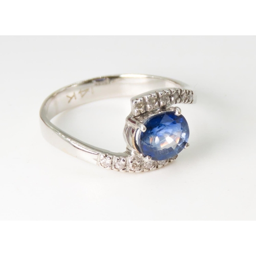 208 - Sapphire Solitaire Ring with Further Diamonds Set to Shoulders Mounted in 14 Carat White Gold Ring S... 