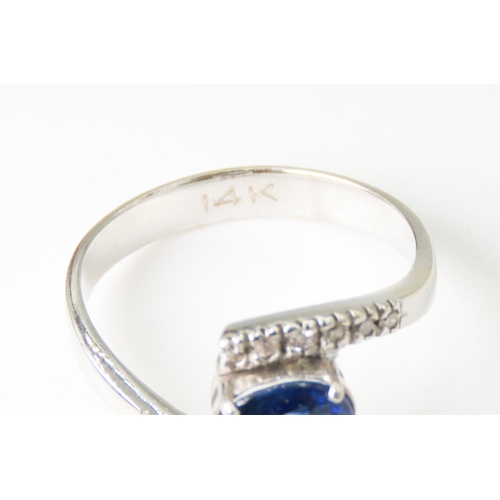 208 - Sapphire Solitaire Ring with Further Diamonds Set to Shoulders Mounted in 14 Carat White Gold Ring S... 