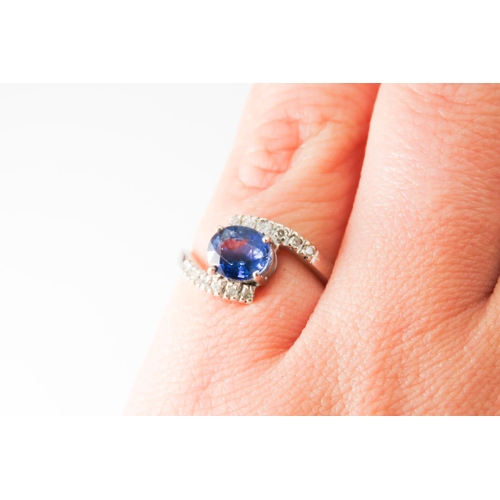 208 - Sapphire Solitaire Ring with Further Diamonds Set to Shoulders Mounted in 14 Carat White Gold Ring S... 