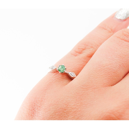 210 - Emerald Solitaire Ring Gemstone Set to Shoulders Mounted in 14 Carat White Gold Ring Size K and a Ha... 