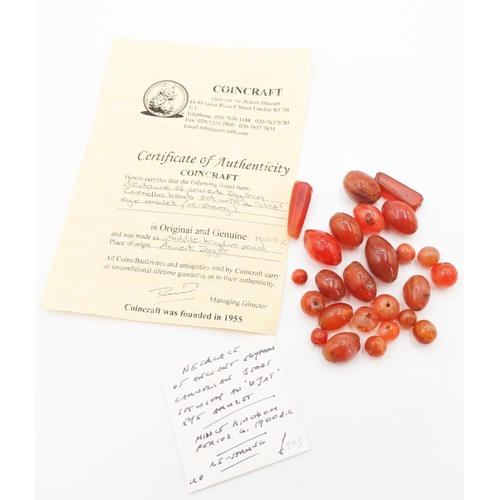 213 - Collection of Ancient Egyptian Carnelian Beads for Re-Stringing With Certificate of Authenticity Dat... 