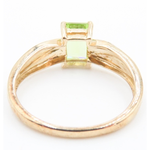 225 - Emerald Cut Peridot Set Ring Further Diamonds Set to Shoulders Mounted in 9 Carat Yellow Gold Ring S... 