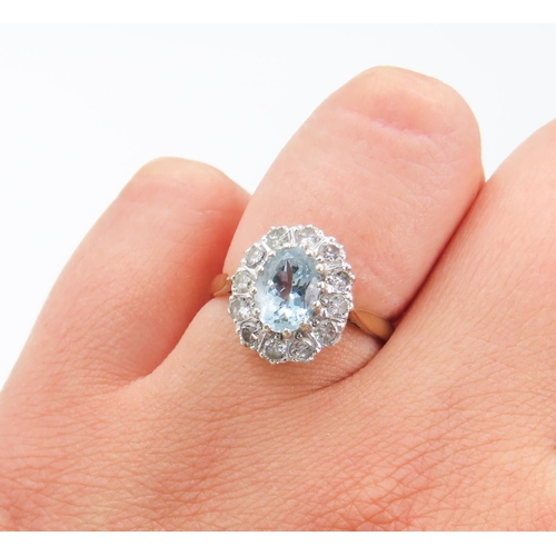 227 - Aquamarine Centre Stone Ring with Diamond Set Halo Surround Mounted in 9 Carat Yellow Gold Ring Size... 