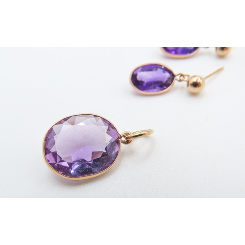 229 - Pair of 9 Carat Yellow Gold Amethyst Set Earrings 1.5cm Drop with Matching 9 Carat Yellow Gold set A... 