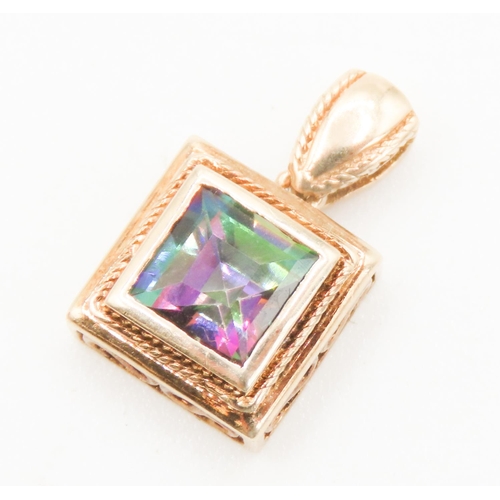 23 - Princess Cut Mystic Topaz Bezel in 9 Carat Yellow Gold Attractively Detailed 1.5cm Drop