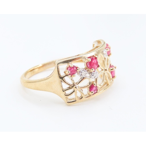 230 - Finely Detailed Ruby and Diamond Set Ladies Ring Mounted in 9 Carat Yellow Gold Ring Size Q