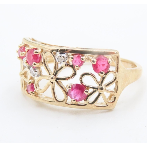 230 - Finely Detailed Ruby and Diamond Set Ladies Ring Mounted in 9 Carat Yellow Gold Ring Size Q