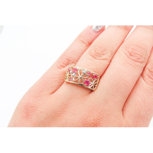 230 - Finely Detailed Ruby and Diamond Set Ladies Ring Mounted in 9 Carat Yellow Gold Ring Size Q