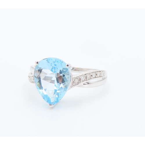 231 - Pear Cut Sky Blue Topaz Set Ring Mounted in 9 Carat White Gold Further Diamonds Set to Shoulders Rin... 