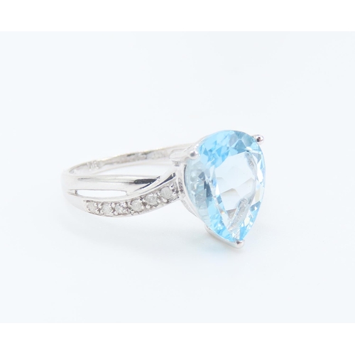 231 - Pear Cut Sky Blue Topaz Set Ring Mounted in 9 Carat White Gold Further Diamonds Set to Shoulders Rin... 