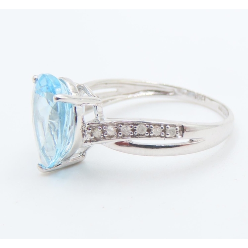 231 - Pear Cut Sky Blue Topaz Set Ring Mounted in 9 Carat White Gold Further Diamonds Set to Shoulders Rin... 