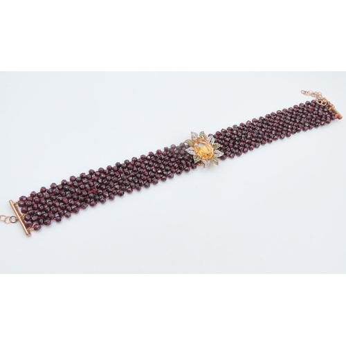 234 - Belle Epoque Garnet Set Ladies Choker Inset With Diamonds and Emeralds Mandarin Citrine Centerstone ... 