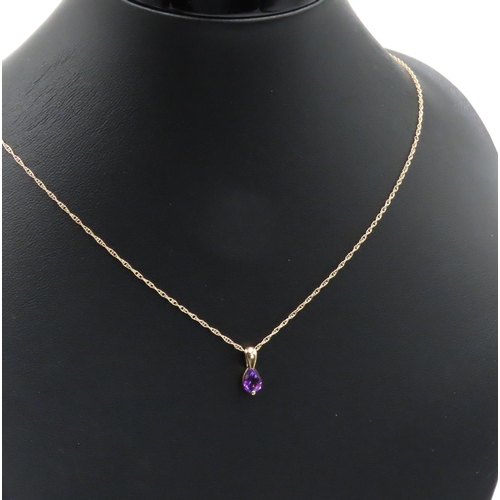 239 - Pear Cut Amethyst Set Pendant 1cm High Mounted in 9 Carat Yellow Gold Set on 9 Carat Yellow Gold Cha... 