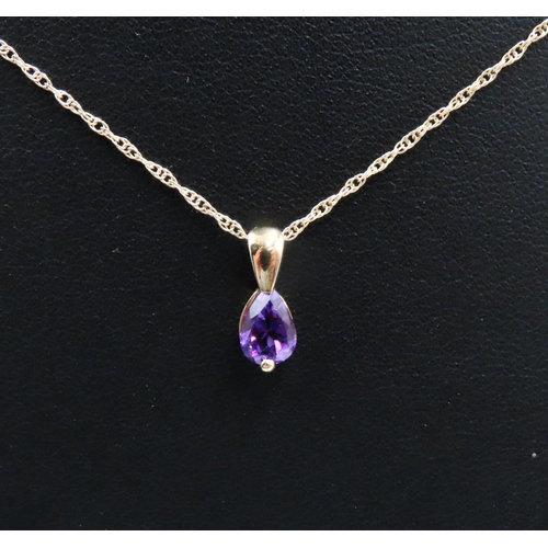 239 - Pear Cut Amethyst Set Pendant 1cm High Mounted in 9 Carat Yellow Gold Set on 9 Carat Yellow Gold Cha... 