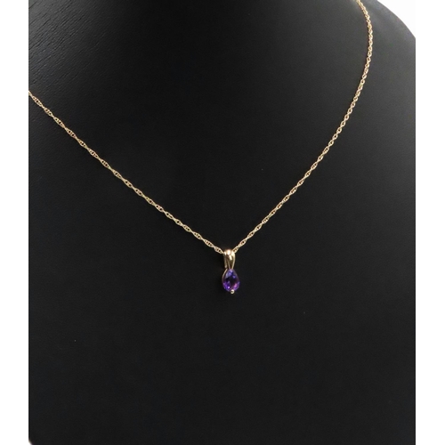 239 - Pear Cut Amethyst Set Pendant 1cm High Mounted in 9 Carat Yellow Gold Set on 9 Carat Yellow Gold Cha... 