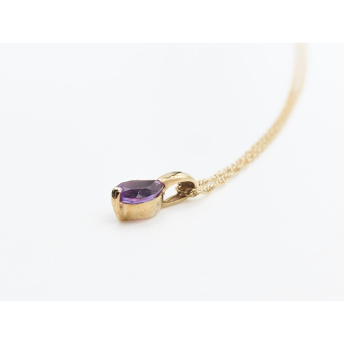 239 - Pear Cut Amethyst Set Pendant 1cm High Mounted in 9 Carat Yellow Gold Set on 9 Carat Yellow Gold Cha... 