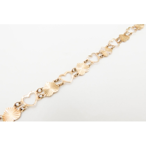 242 - 9 Carat Yellow Gold Hearts Link Bracelet 19.5cm Long