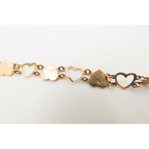 242 - 9 Carat Yellow Gold Hearts Link Bracelet 19.5cm Long