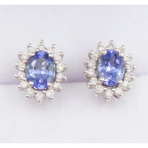 253 - Pair of AAA Grade Tanzanite and Diamond Set Ladies Cluster Earrings Mounted in 18 Carat White Gold E... 