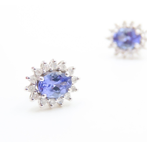 253 - Pair of AAA Grade Tanzanite and Diamond Set Ladies Cluster Earrings Mounted in 18 Carat White Gold E... 