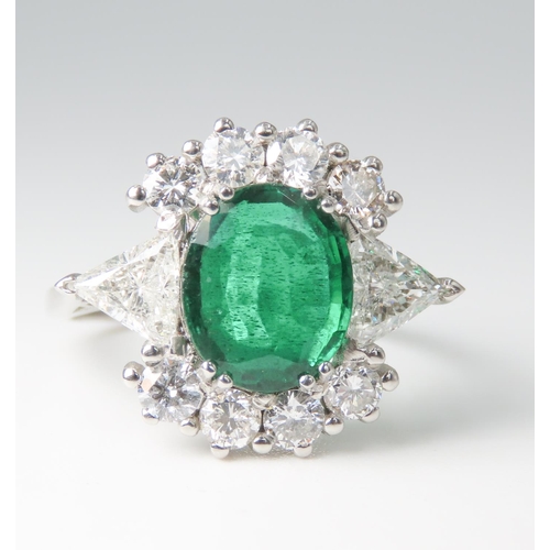 254 - Emerald Centre Stone Ring Set in Platinum Diamond Set Surround Further Diamonds Set to Shoulders Tot... 