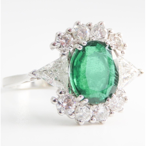 254 - Emerald Centre Stone Ring Set in Platinum Diamond Set Surround Further Diamonds Set to Shoulders Tot... 