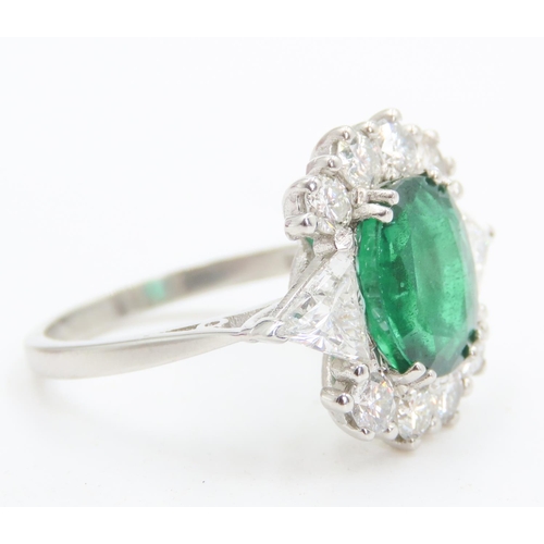 254 - Emerald Centre Stone Ring Set in Platinum Diamond Set Surround Further Diamonds Set to Shoulders Tot... 