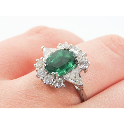 254 - Emerald Centre Stone Ring Set in Platinum Diamond Set Surround Further Diamonds Set to Shoulders Tot... 