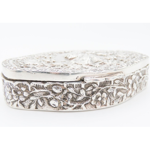 259 - Silver Snuff Box Shaped Form Hinged Cover Attractively Decorated Gilded Interior 5.5 cm Wide