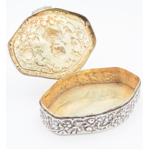 259 - Silver Snuff Box Shaped Form Hinged Cover Attractively Decorated Gilded Interior 5.5 cm Wide