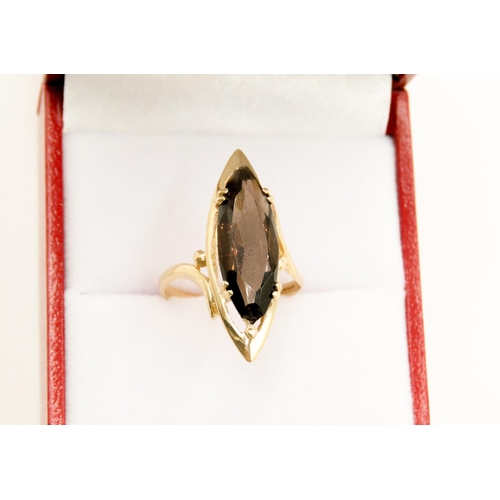 26 - Marquise Cut Smoky Quartz Ring Four Double Prong Set in 9 Carat Yellow Gold Ring Size L and a Half