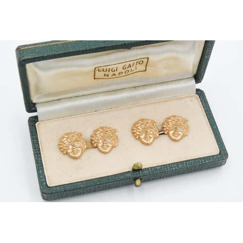 262 - Pair of Diamond Set Gilded Silver Gilt Actors Motif Cuff Links with Presentation Box