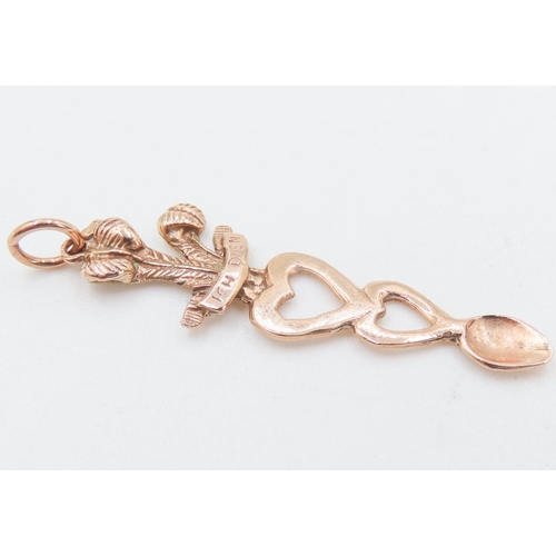 267 - 9 Carat Rose Gold Welsh Love Spoon Pendant 4.5cm Long